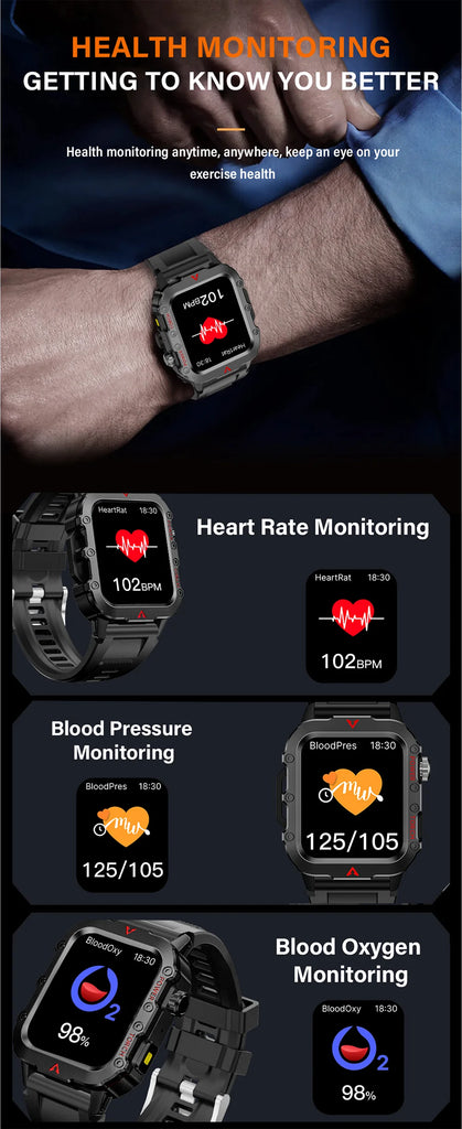 LAXASFIT Q11 Men’s Smart Watch with LED Flashlight, Fitness & Health Monitoring