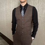 Men’s Modified Plaid Three-Piece Suit – Slim Fit England Style Vest & Trousers Set thumbnail 39