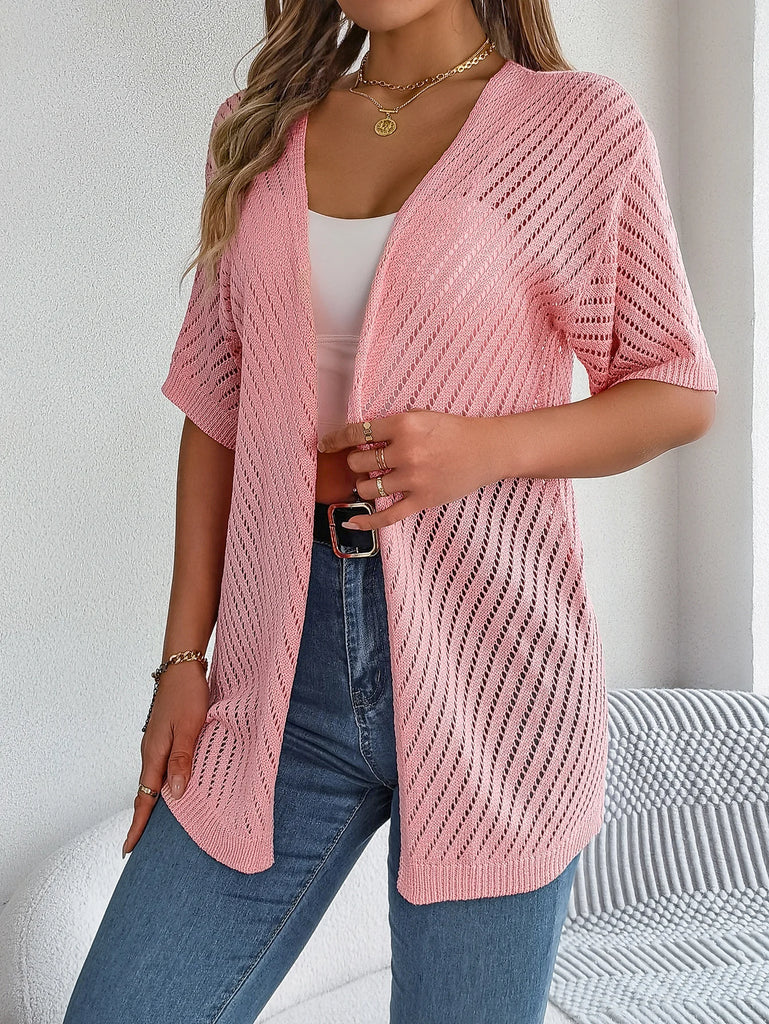 Casual Hollow Out Knitted Short Sleeve Cardigan for Women