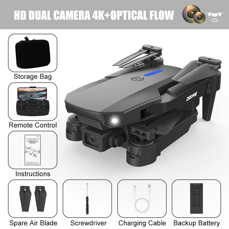 E88 Pro Drone 4K Dual Camera Foldable RC Quadcopter with WiFi FPV & Trajectory Flight