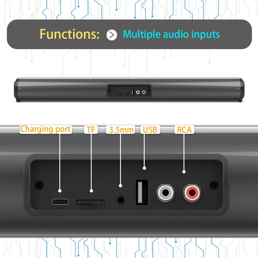 TV Car Sound Bar – Wired & Wireless Bluetooth Home Surround SoundBar for PC, Theater, TV, and Computer