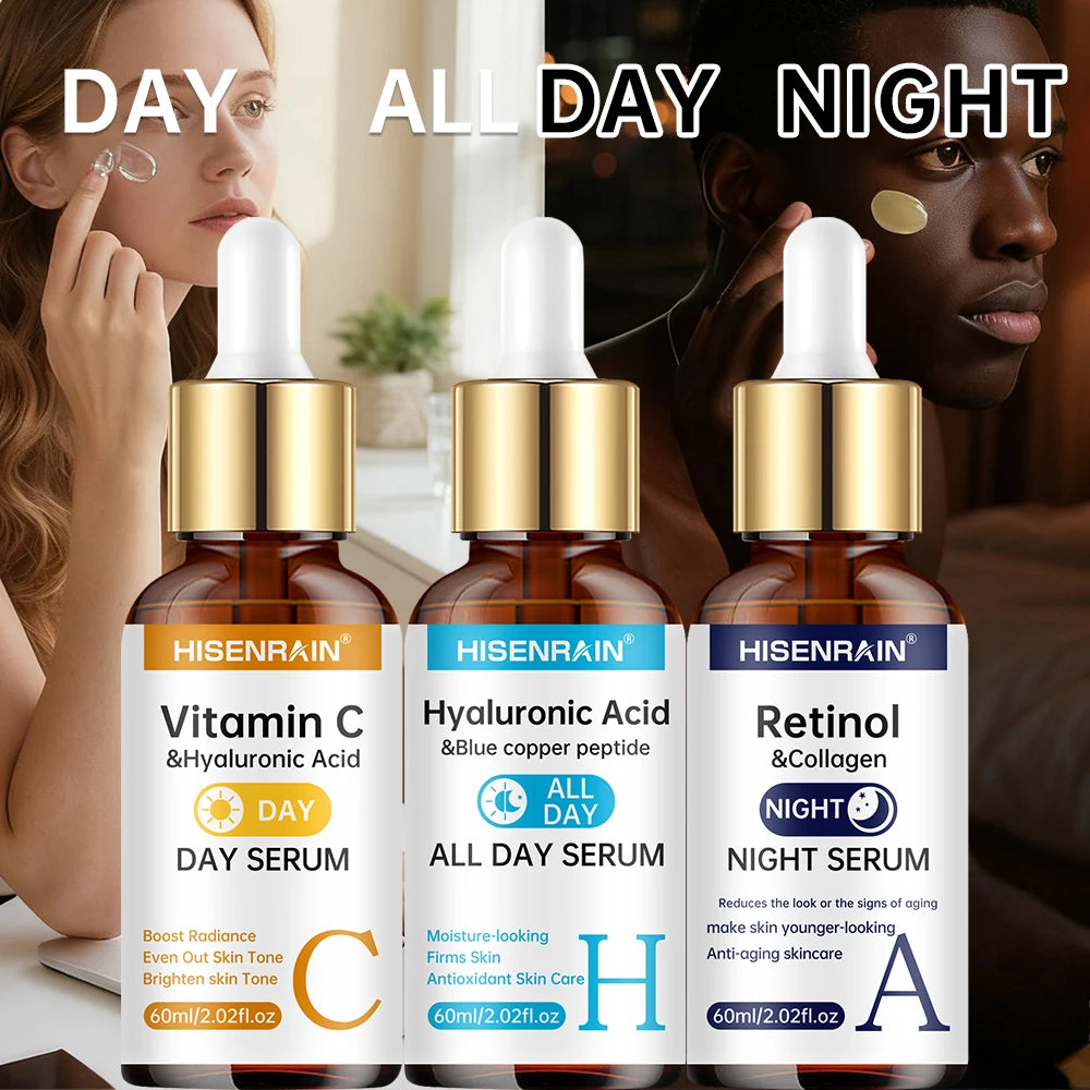 HISENRAIN Vitamin C Retinol Hyaluronic Acid Serum Duo Anti Aging Brightening Hydration Combo