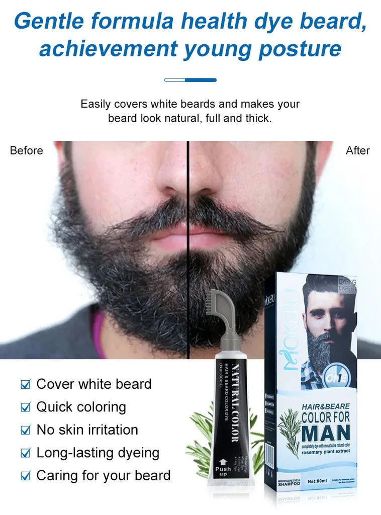 2 Minutes Black Beard Dye Cream with Comb 80ml – Natural Plant-Based Instant Beard & Hair Dye