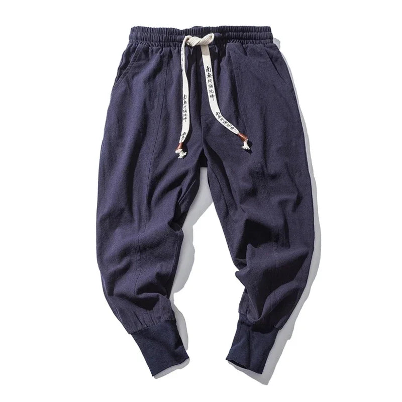 Men’s Cotton Linen Harem Pants – Baggy Streetwear Joggers with Elastic Waist
