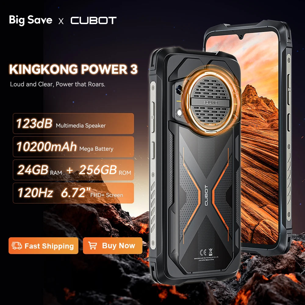 Cubot KingKong Power 3 Rugged Smartphone – Android 14, 10200mAh, 6.72" 120Hz Display, 24GB+256GB, 123dB Speaker