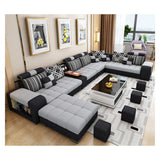 Modern U-Shaped Fabric Sofa Set with USB & Stools – Living Room Couch, Customizable Colors thumbnail 24