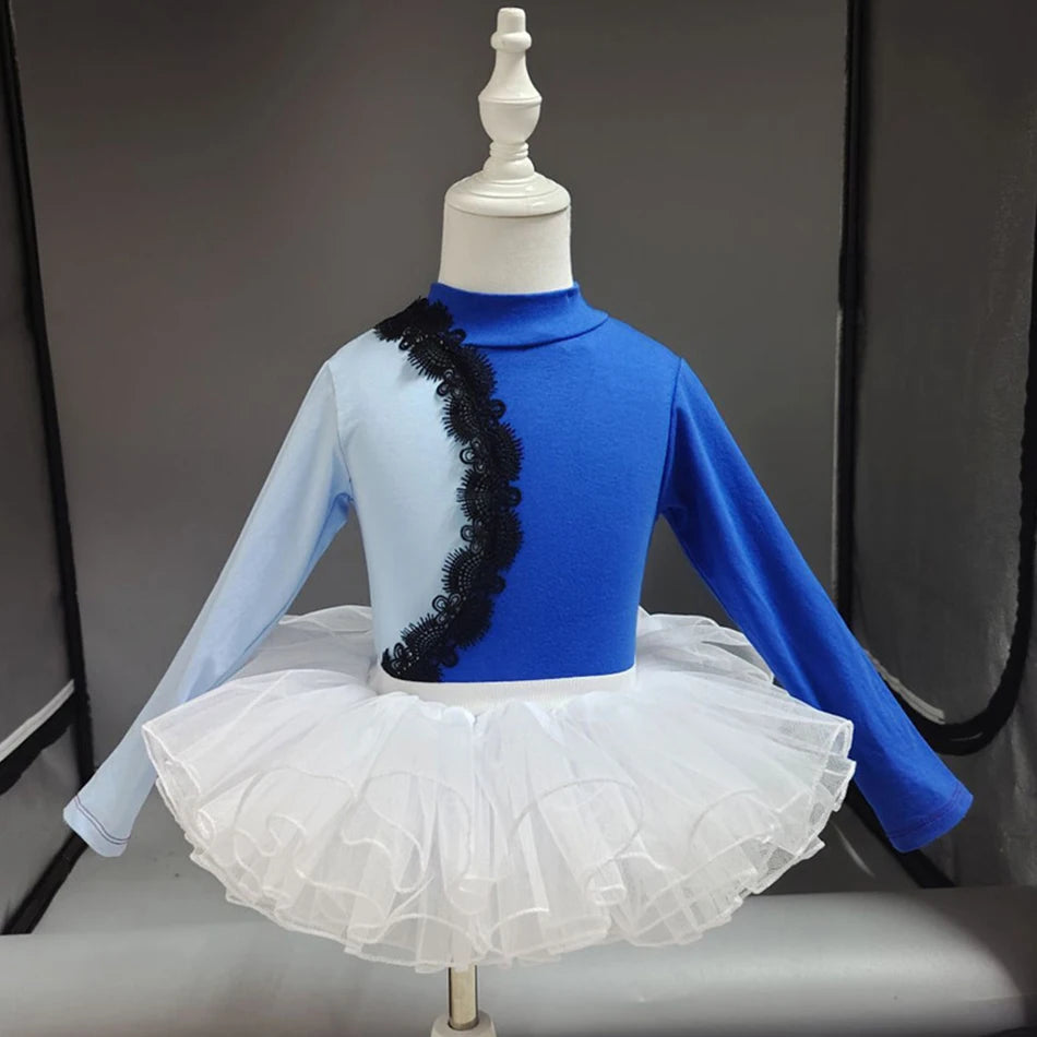 Girls Long Sleeve Ballet Dress Kids Ballet Leotard Tutu Skirt Gymnastics Dance Costume