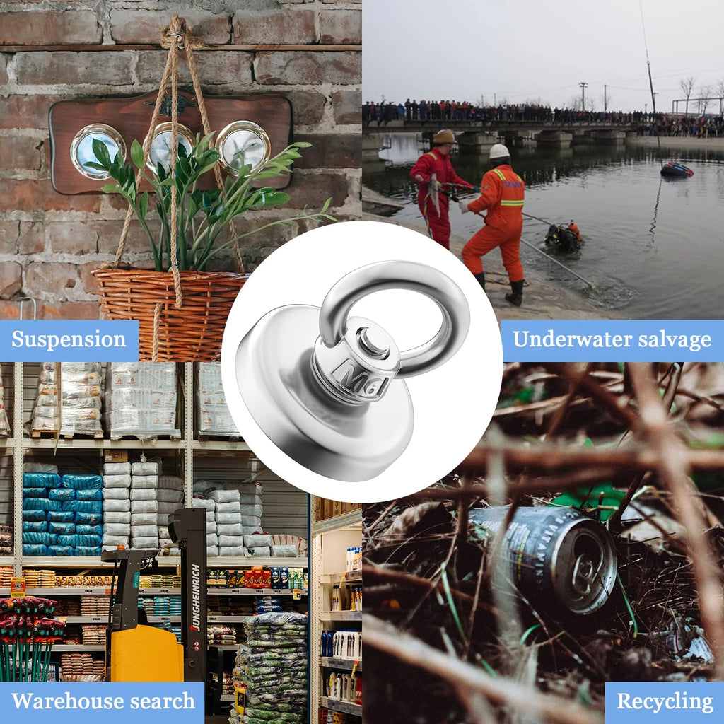 Super Strong Fishing Magnet – Heavy Duty Salvage Search Magnet with Eyebolt | Powerful Permanent Magnet for Treasure Hunting & Recovery