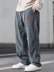 Men’s Corduroy Casual Pants Loose Fit Baggy Streetwear Trousers with Drawstring
