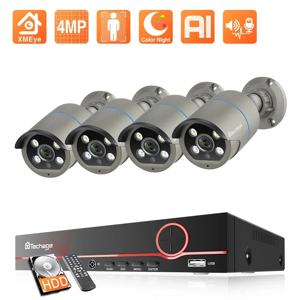 Techage 8CH 4MP POE Security Camera System Kit with AI Face Detection and Audio Recording