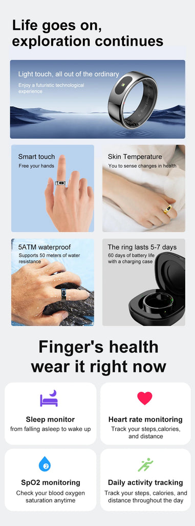 R08 Smart Ring – Touch Control | Health Monitoring | Waterproof Performance
