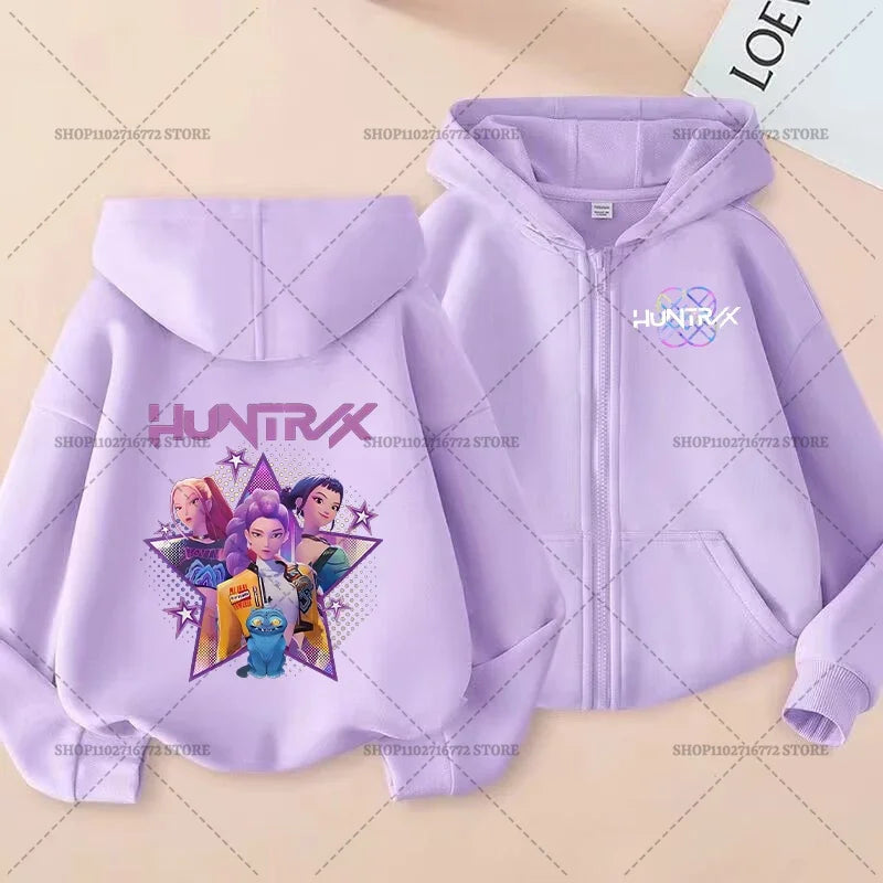 Movie Kpop Demon Hunters Zipper Hoodie for Kids – Unisex Sweatshirt for Girls & Boys