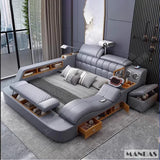 MANBAS Luxury King Size Genuine Leather Smart Bed with Massage, Storage, USB & Projector thumbnail 7