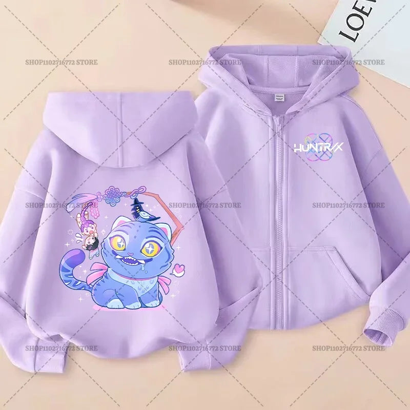 Movie Kpop Demon Hunters Zipper Hoodie for Kids – Unisex Sweatshirt for Girls & Boys