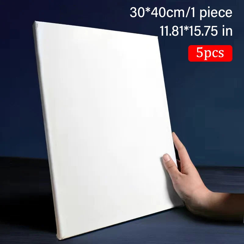 5pcs White Blank Square Artist Canvas Wooden Frame Cotton Boards for Oil, Acrylic & Watercolor Painting