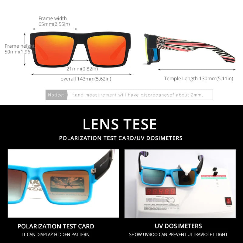 KDEAM Classic Square Polarized Sports Sunglasses UV400 Windproof Outdoor Fishing Driving Shades for Men KD093