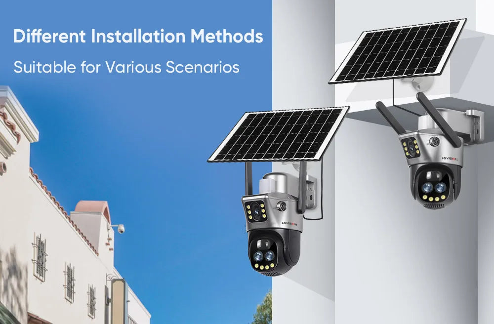 LS VISION Dual Screen Solar Camera 10X Zoom Outdoor WIFI/4G PTZ CCTV with Light Alarm