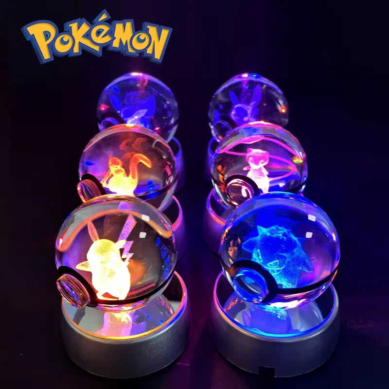 Pokemon 5cm Crystal Ball 3D LED Night Light – Pikachu, Charizard, Gengar & Eevee Gift Model