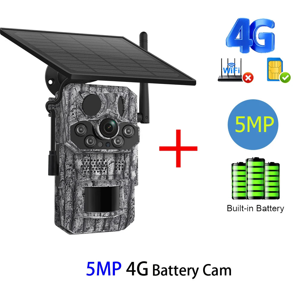 INQMEGA4G 2K 5MP PIR Motion Sensor Hunting Trail Camera with Night Vision & Solar Battery – IP66 Waterproof