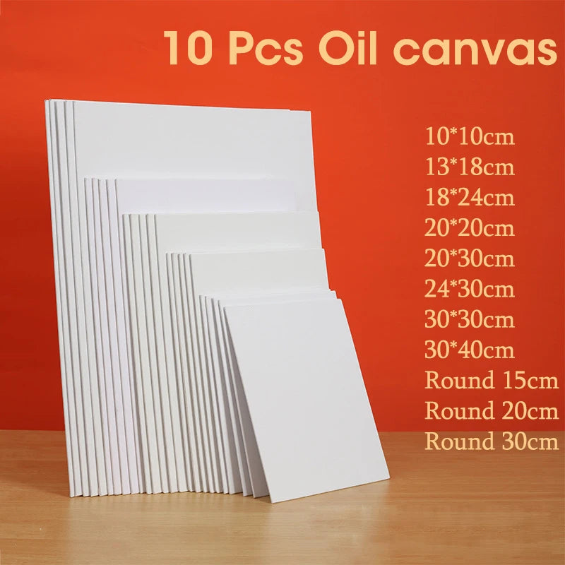 10 Pcs Cotton Canvas Board Set Primed White Painting Panels for Oil, Acrylic, Watercolor & Gouache HB-17