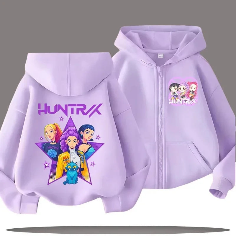 Zip Up Sweatshirt Huntrix Kpop Demon Hunters Kids Hoodie – Cartoon Casual Top for Boys & Girls