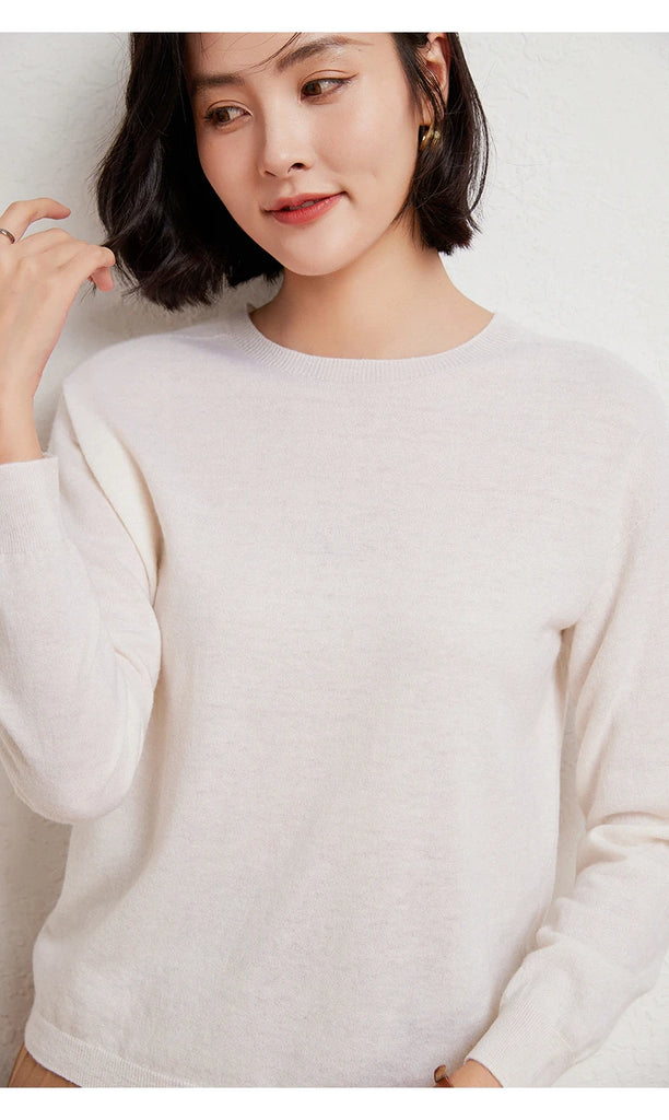 WinvyNee Women's 100% Wool Ribbed Crew Neck Sweater – Slim Fit Winter Knit Pullover