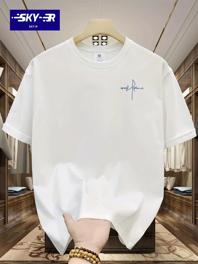 Men’s 100% Cotton Casual Letter Print T-Shirt – Loose Fit Short Sleeve Tee