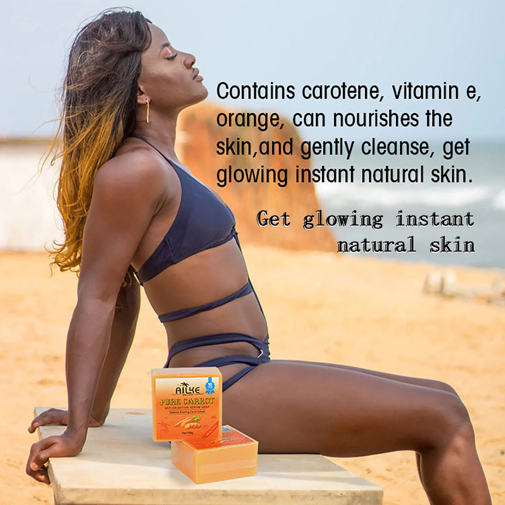 AILKE Pure Carrot Brightening Serum Soap 120g – Vitamin C & E Whitening Handmade Soap for Face & Body