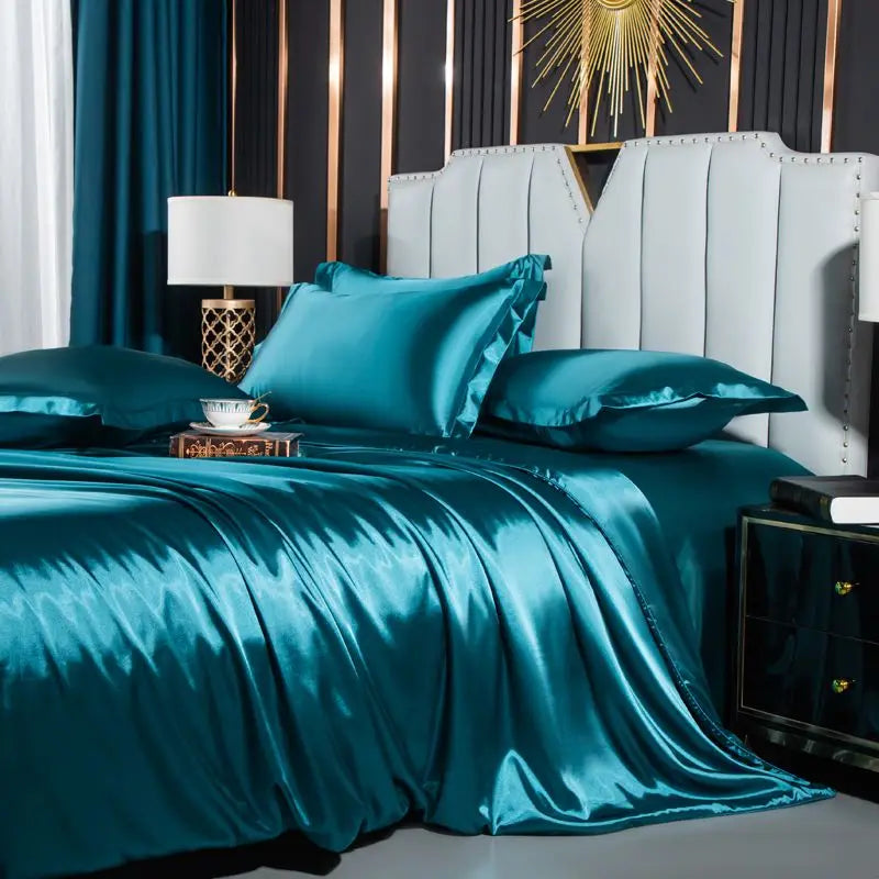 Nordic Silk Rayon Bedding Set 3/4/5 Piece Duvet Cover Bed Sheet Pillowcase Solid Luxury Twin Full Queen King Family Size