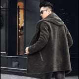Men’s Winter Casual Thick Fleece Hooded Waterproof Jacket with Real Fur Wool Coat thumbnail 11