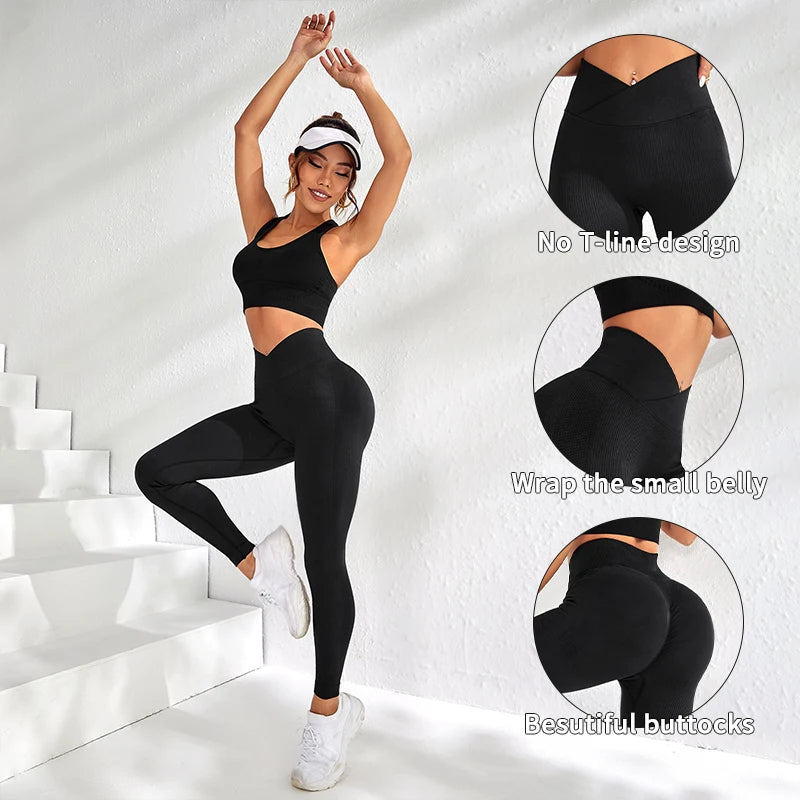 Women’s High-Waist Seamless Yoga Leggings – V-Waist Peach Butt Lifting Fitness Pants