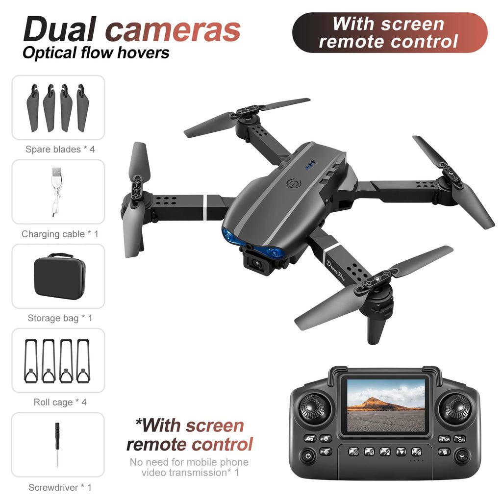 E88/E99 Drone with Dual HD Cameras, Screen Remote Control, Optical Flow, 6-Axis Gyro, One-Button Takeoff, Foldable Quadcopter