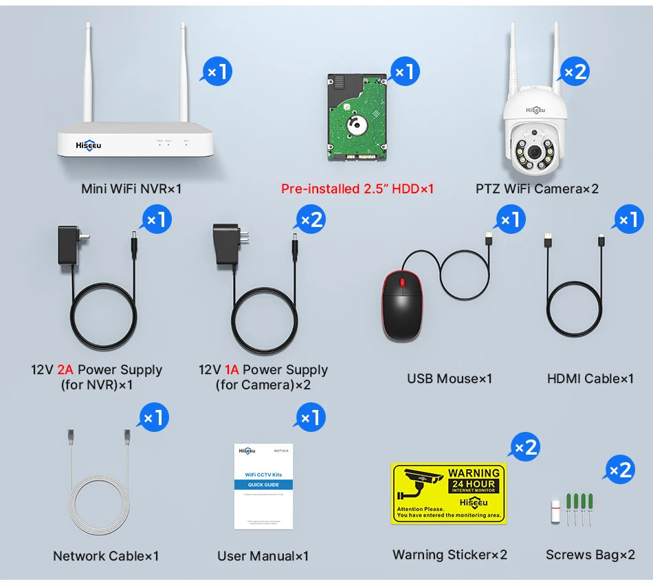 Hiseeu 5MP WiFi CCTV PTZ Camera Security System Kit – 10CH NVR with AI Motion Tracking & Color Night Vision