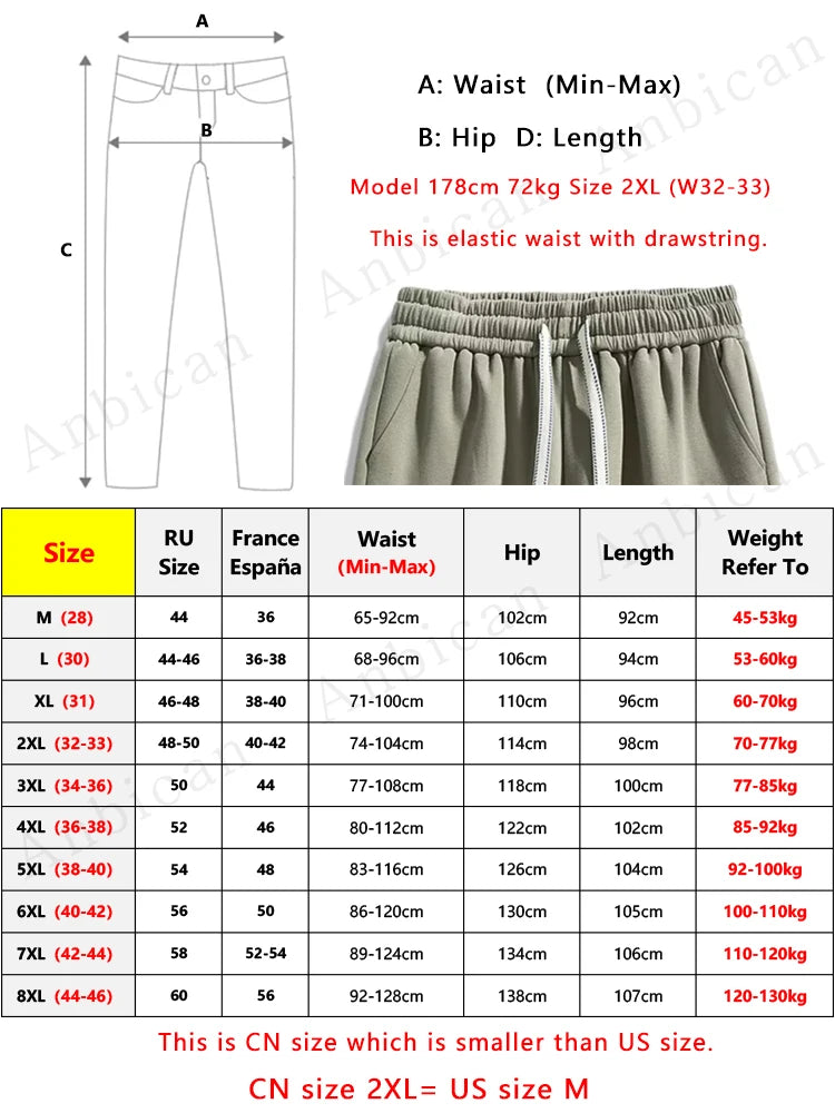 Men’s Big Size Hip Hop Jogger Sweatpants 6XL–8XL Loose Fit Cotton Blend Pants