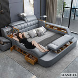 MANBAS Luxury King Size Genuine Leather Smart Bed with Massage, Storage, USB & Projector thumbnail 13
