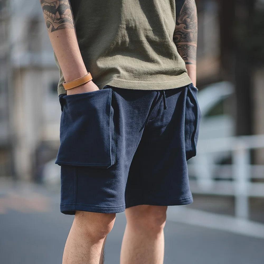Maden Men’s Japanese P44 Knitted Cargo Shorts with Large Pockets – Summer Amekaji Workwear Shorts
