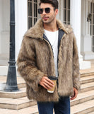 Men’s Faux Fox Fur Jacket Coat – Thick Shaggy Winter Outerwear thumbnail 11