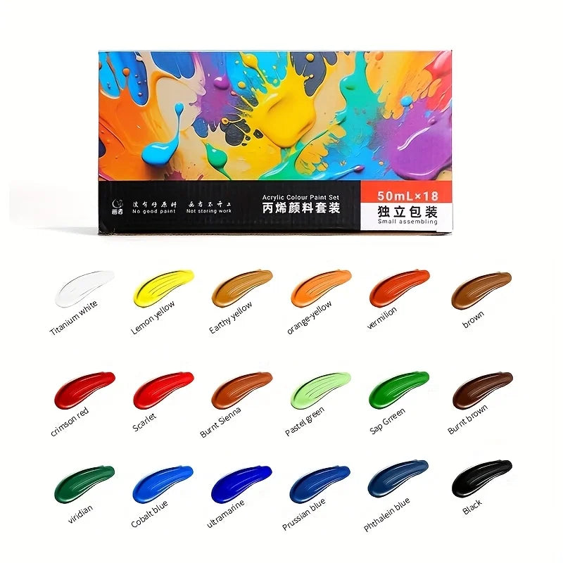 12/18/24 Colors Acrylic Paint Set – 50ml Each, Rich Pigments for Canvas, Wood, Porcelain & DIY Art