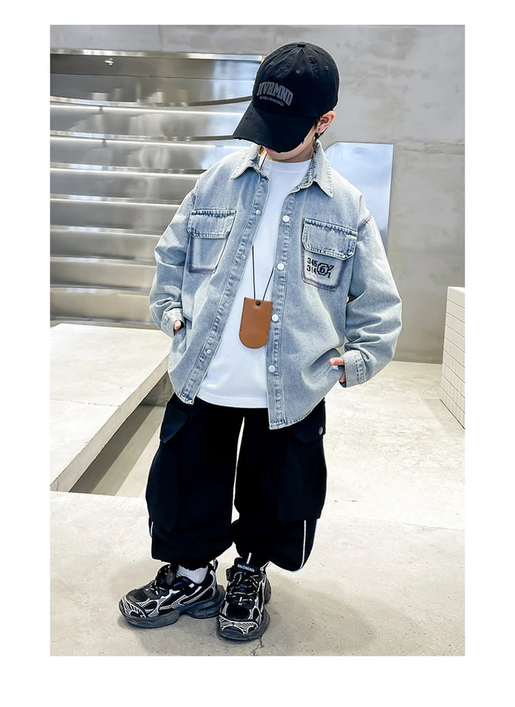 Kids Boys Denim Jacket – Casual Loose Fit Jeans Coat for Spring & Autumn (Ages 5–14)