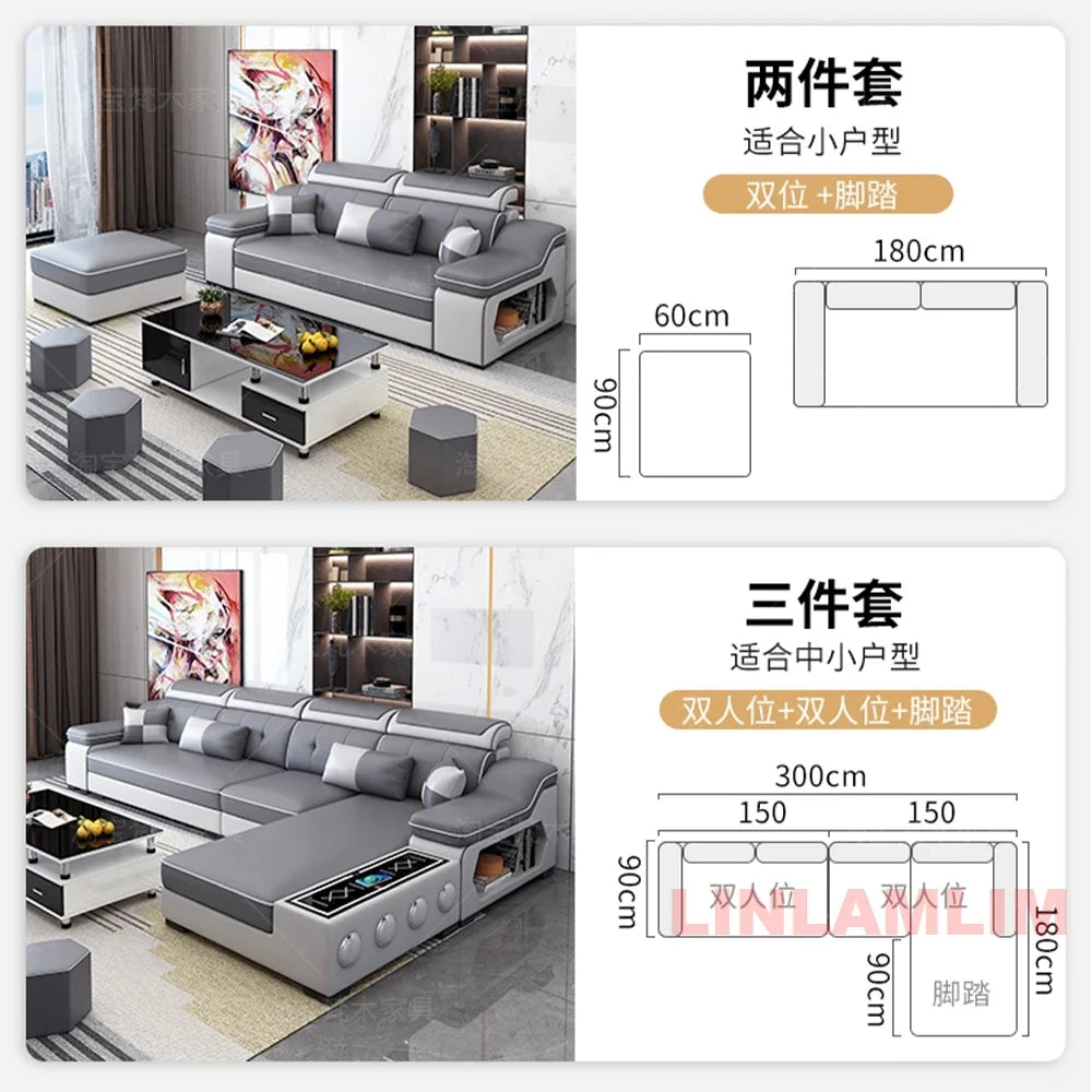 Linlamlim Modern Sectional Sofa Set with Chaise Lounge, Bluetooth Speakers & USB Charging Ports