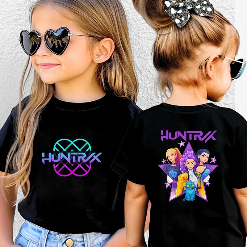K-Pop Korean Wave Demon Hunter Kids 100% Cotton T-Shirt – Summer Street Style Cartoon Tee for Boys and Girls