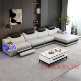 Modern L-Shaped Leather Sectional Sofa Bed with Adjustable Headrests, LED Lights, Storage & USB Ports thumbnail 5