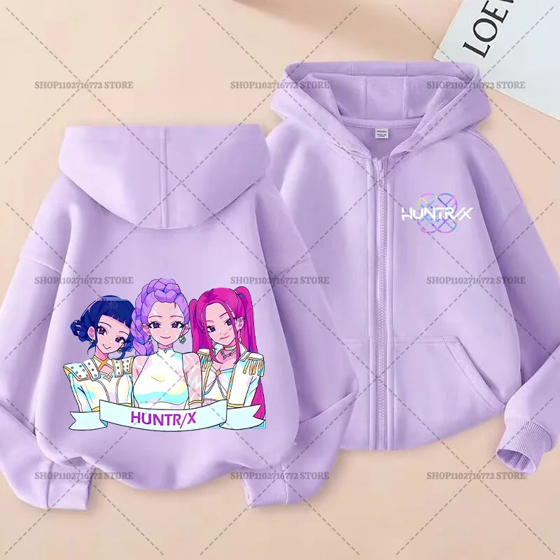 Movie Kpop Demon Hunters Zipper Hoodie for Kids – Unisex Sweatshirt for Girls & Boys