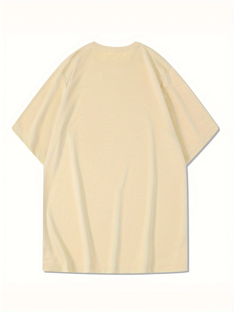 Men's Summer Cotton Casual Sports T-Shirt with Mountain Print, Short Sleeve, Round Neck