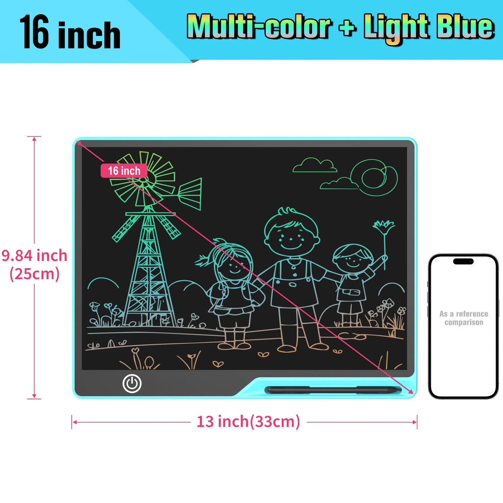 16/20 Inch Rechargeable LCD Writing Tablet Erasable Multi-Color Drawing Board for Kids