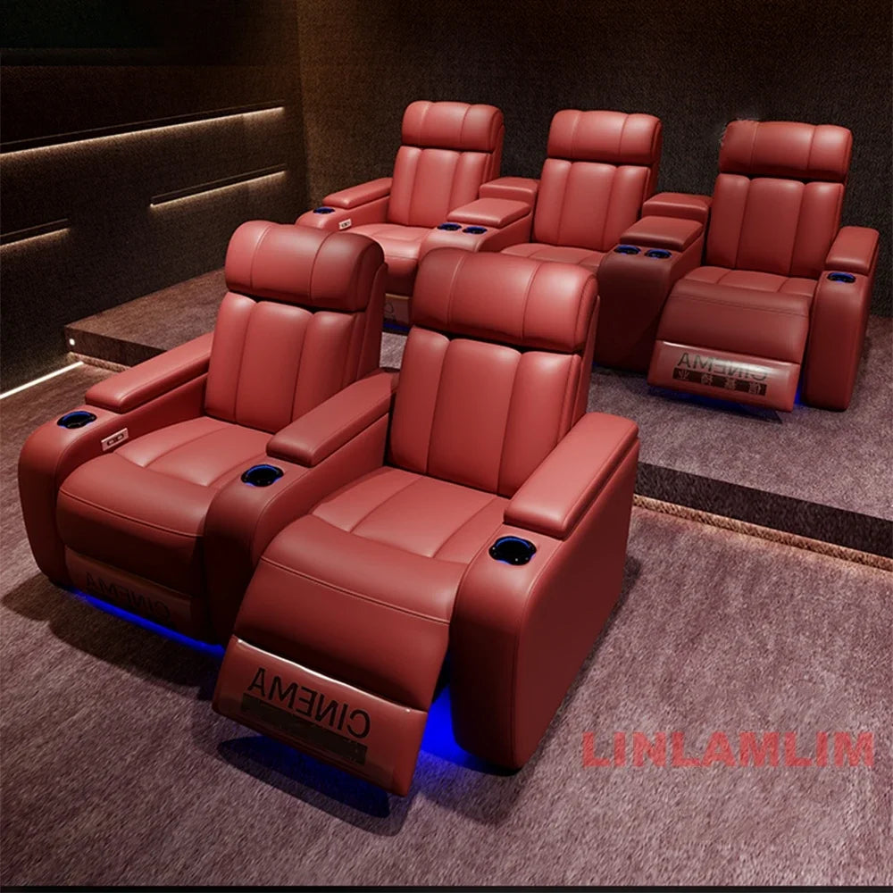 MINGDIBAO Luxury Electric Recliner Cinema Chair with LED Lighting & Cup Holder – Genuine Leather Home Theater Seating