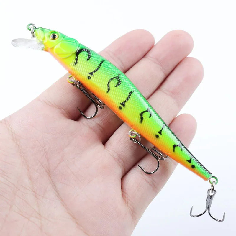 FFLYBG 11.5cm/14g Artificial Bionic Minnow Fishing Lure – Hard Bait with 3D Eyes, Treble Hooks & Realistic Swim Action (5/10 Pcs Set)