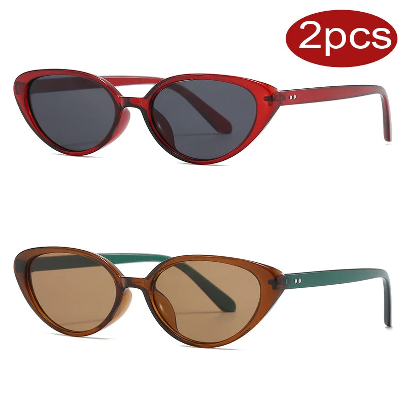 2pcs Retro Cat Eye Sunglasses for Women & Men – Rivet Triangle Fashion Sun Glasses, Multi-Color