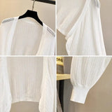 Lantern Sleeve Ice Silk Knitted Cardigan for Women – Summer Thin Loose Fit Outerwear with Slip Dress Sun Protection thumbnail 2