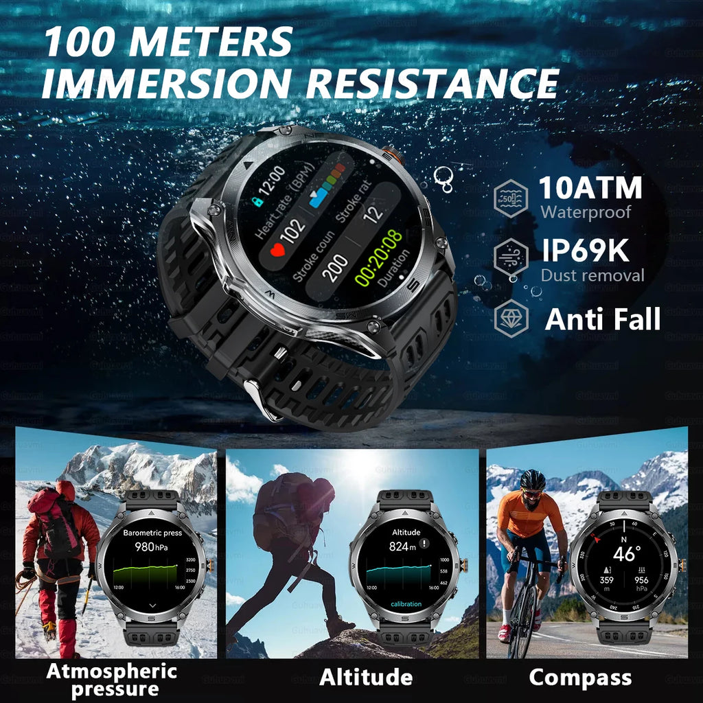 GUHUAVMI Professional GPS Outdoor Smartwatch – Military Grade, 1000mAh Battery, 10ATM Waterproof